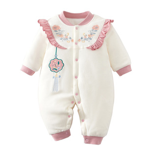 Baby's one-piece clothing warm autumn and winter cotton winter clothing newborn girl baby go out ha clothes thick autumn and winter clothes