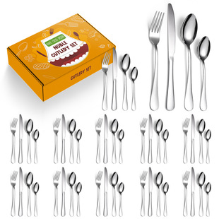 Cross-border wholesale stainless steel tableware 24 piece set Western steak knife and fork spoon golden gift box suit home hotel