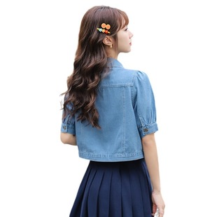 Denim Coat Women's 2024 Summer New Blue Short-sleeved Small Waistcoat Cardigan Top All-match Short Thin Coat