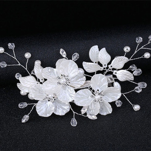 European and American cross-border new Korean bridal wedding headdress white shell petal handmade Pearl Crystal hairpin decoration