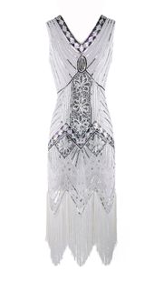 Foreign trade Europe and the United States best selling women's 1920 retro style sequins beaded dress front and rear V collar fashion tassel dress