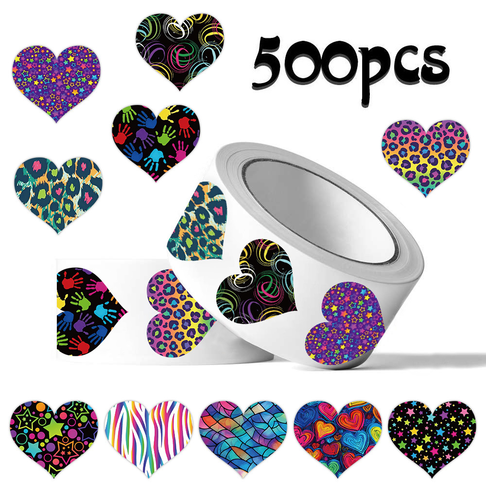 500 Stickers/Roll Valentine's Day Heart Stickers Roll Journal Tape Holiday Gift Decoration Sealing Stickers Wholesale Label Stickers