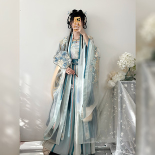 Новый костюм Hanfu женская вышитая рубашка с большими рукавами плиссированная юбка