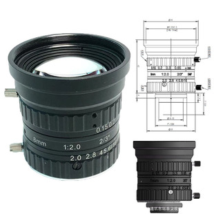 8MM2/3 Target Face 5.0million Pixels Industrial Visual Manual Focusing Instrument Detection FV Lens Working Distance 20