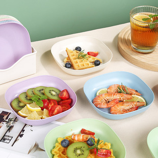 Factory direct sales with base household wheat straw bone spitting plate fruit dining table garbage plate square plastic plate