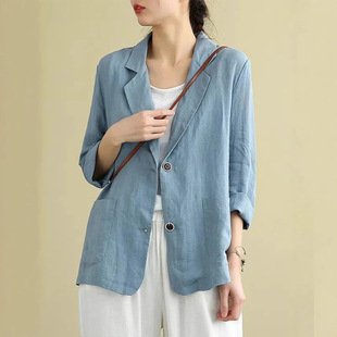 Cotton and Linen Jacket Small Suit 2025 Spring and Autumn New Loose Artistic Long-sleeved Top Casual Elegant Outer Wear Suit for Women