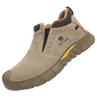 New low-top one-pedal breathable sweat-absorbent suede anti-smashing iron toe-covered stab-resistant labor shoes men's welder rubber sole