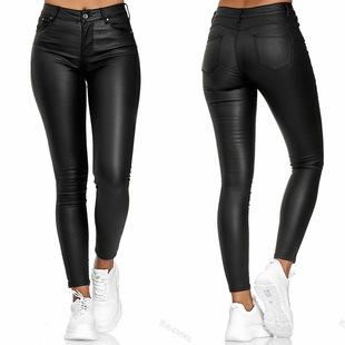 2021 spring new Amazon wish solid color leather casual pants leggings women's pants for foreign trade