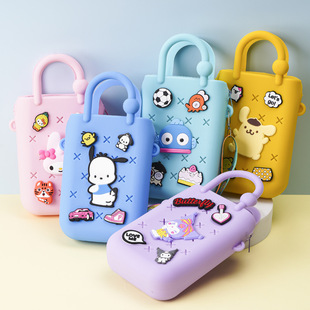 New children's cartoon hole multi-silicone storage bag PVC soft plastic DIY square coin purse cute fun cute pencil case