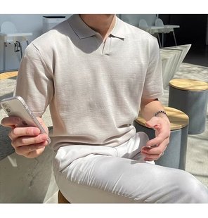 Short Sleeve Polo Shirt Men's 2024 New Lap Collar Men's Light Mature Niche French Shoulder American Style Japanese Style Vintage T-Shirt