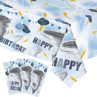 2025 New Tornado Theme Party Disposable Plastic Tablecloth
