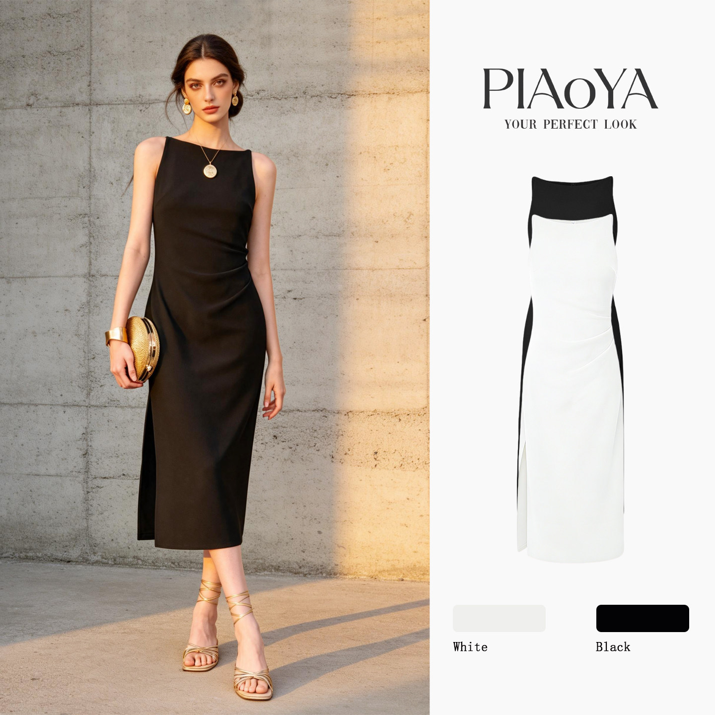 French-Style Exquisite and Elegant Dress, Suspender Dress, Women's Summer Design, Chic One-Line Neckline, Side Slit Skirt