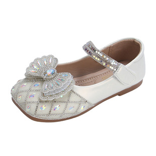 Girls Shoes Children Princess Small Leather Shoes 2024 Spring and Autumn New Autumn Baby Crystal Shiny Rhinestone Shoes