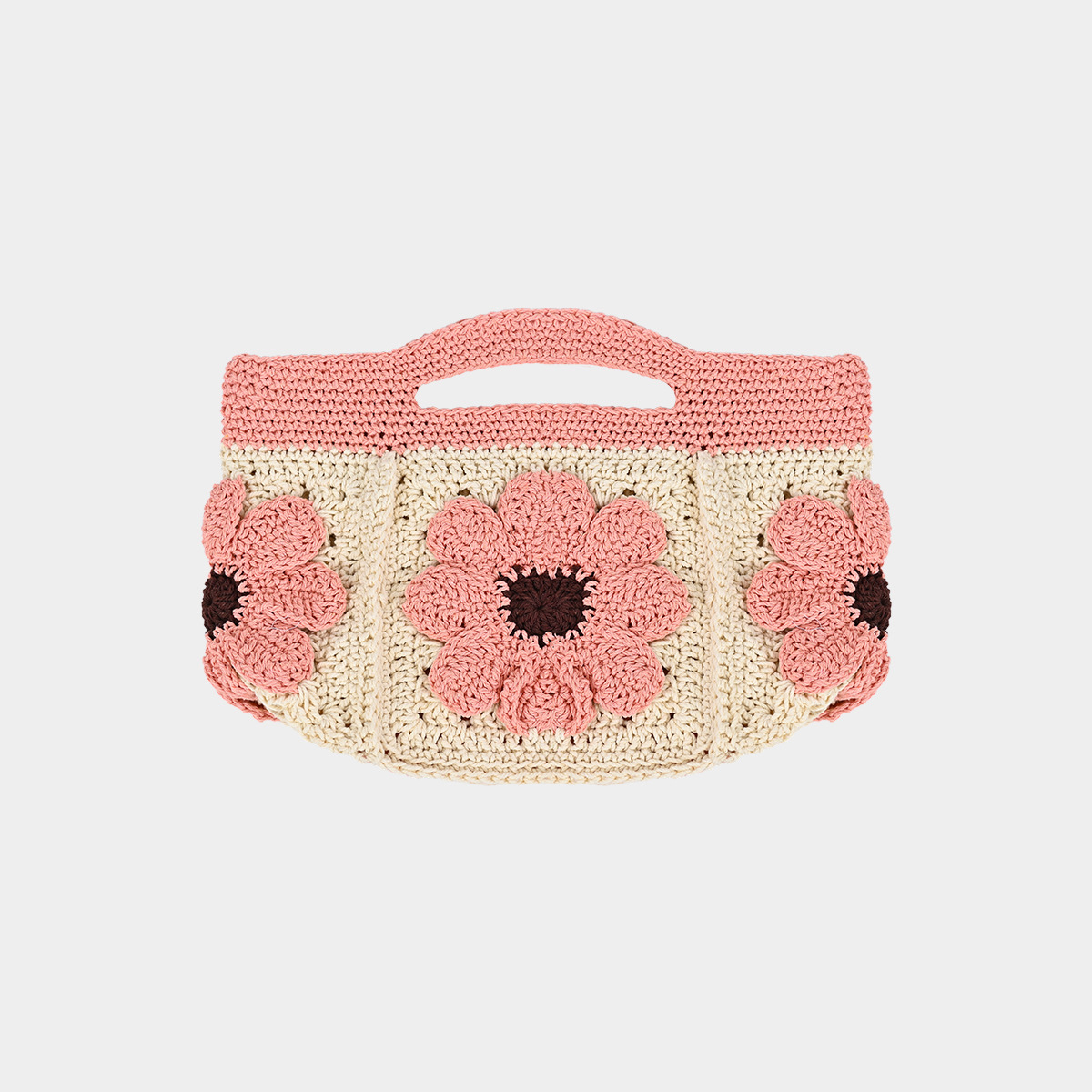 New crochet granny check floral handbag, versatile casual women's bag, large capacity tote bag.