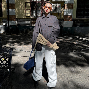 MMFISH Fashionable Relaxation Tooling Zipper Design Pocket Straight Pants Thickened fleece-lined Casual Wide Leg Pants 24K462