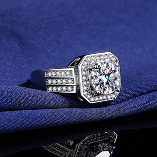 European and American Cross-Border Luxury Zirconia Personality Dazzling Super Shiny Large Sugar Cube Diamond Ring Adjustable Index Finger Ring Wholesale for Men and Women