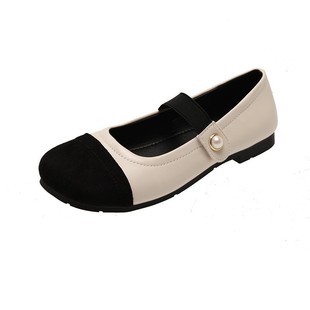 Xiaoxiangfeng Mary Jane Shoes Women's Casual Velcro Soft Bottom Bean Shoes Color-matching Round-toe Flat Shoes