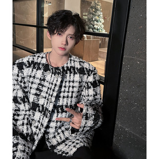 Spring and Summer Korean Style Chanel Style Jacket Double-breasted Retro Men's and Women's Same Profile Shoulder Pad Plaid Cardigan Jacket 2025