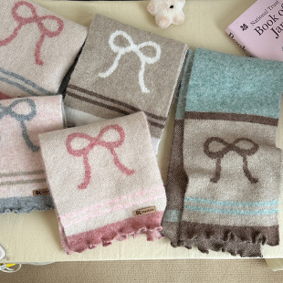 dark blue light blue ~ bow scarf sweet cute color matching autumn and winter warm students all-match knitted scarf women