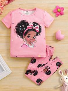 Cross-border Girls' Crewneck Short-sleeved Home Clothes T-shirt Trousers suit Summer Western Style Children's Cartoon Mickey Mouse Print