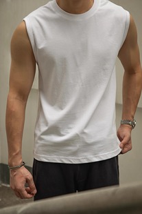 Men's cotton vest summer wear thin waistcoat loose bottoming undershirt sports fitness solid color sleeveless T-shirt