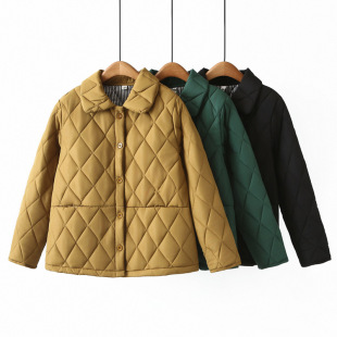 2024 autumn and winter new diamond plume cotton-padded jacket plus size women's lapel cotton coat fat girl Joker cotton-padded jacket simple 5213