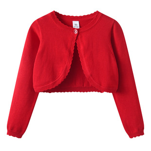 Cross-border New Korean Style Round Neck Girls' Knitted Cardigan Jacket Large Children Sweater Shawl Air-conditioning Shirt Thin Summer