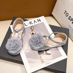 Girls' Sandals Princess Shoes 2024 Spring and Summer New Girls Soft Sole Small Leather Shoes Lolita Girls' Shoes
