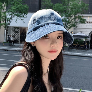 Denim Fisherman Hat Women's Summer Large Brim Sunshade Sun Protection Zhao Lusi Same Style Duck Tongue Anti-uv Sun Hat
