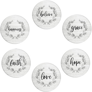 Cross-border 6-piece UV printed ceramic mute coaster with bracket for good happiness English non-slip home coaster