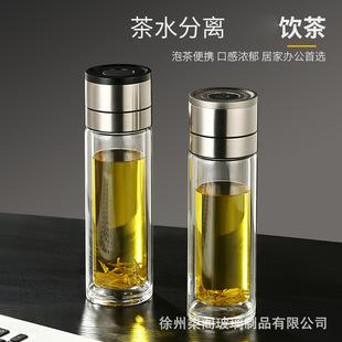 One-Click Opening Glass Cup Double-Layer Thickened Men's Insulated Quick-Opening Tea Cup High Temperature Resistant Business Car Water Cup