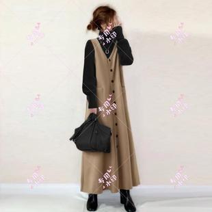 Japanese and Korean woolen dress new V-neck buckle sleeveless dress