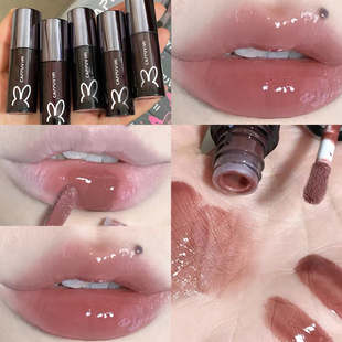 Capo Winnie's small black tube lip gloss bright milk tea color fade lip pattern moisturizing makeup lipstick lip gloss cross-border