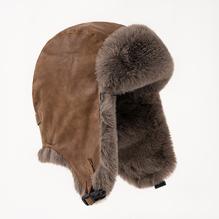 Leather Hat Lei Feng Hat Men's Winter Thickened Pilot Warm Hat Women's Northeast Windproof Cold Riding Ear Protectors