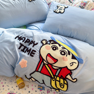 New Autumn and Winter Cloud Cotton Large Edition Cartoon Towel Embroidered Four-piece Bed Sheet Bed Hat Student Dormitory Three-piece Set
