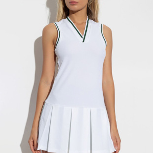 Cross-border European and American dress Women's Summer High-end Loose Fashion Contrast Color V-neck Breathable Sleeveless Sports Tennis Skirt