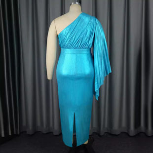 AM040207 New Arrival One-Shoulder Pleated Sleeve Dress American Style Party Banquet Sweet Spicy Light Dress dresses