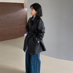 Black leather coat women's 2024 spring and autumn new high-end jacket this year popular short small American style