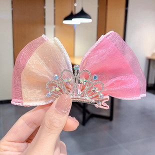 Children's Super Fairy Bow Hairpin Princess Crown Hairpin Cute Baby Three-dimensional Mesh Headwear Little Girl Hair Accessories