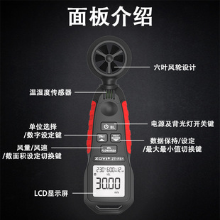 Zhongyi High-Precision Mini Handheld Digital Wind Speedometer to Measure Wind Temperature and Humidity Wind Air Volume Wind Speedometer Zt-Fs1