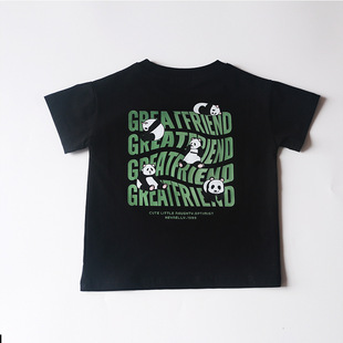 Net Celebrity Fried Street Parent-Child Dress 2023 New Family of Three Mother-Child Mother-Daughter Cartoon Panda Baby Short-Sleeved T-Shirt