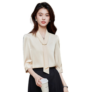 Spring and summer 2025 new white V-neck chiffon shirt women's high-level sense temperament professional shirt interview suit seven points