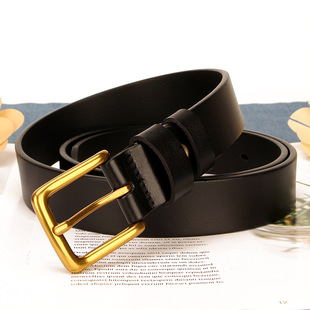 Belt Women's Genuine Leather Fashion Simple Black Belt All-match Vintage Gold Ins Style Decorative Jeans Belt Layer