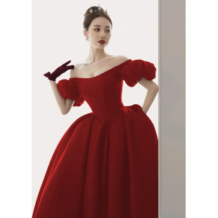 Toast Dress Bride Red Banquet Evening Dress Women's French Style Wedding Dress for Small Men