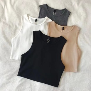 European and American Style Small Vest Cross-border Women's High Waist Slimming Inner T-shirt Women's Stretch Short Sleeveless Base Shirt for Summer