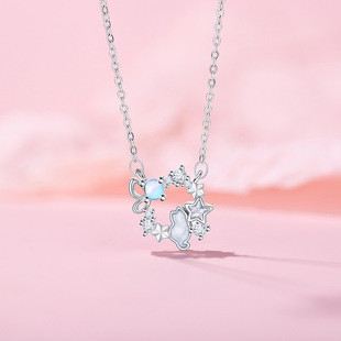 Original design cute kitten necklace female niche personality zircon star stainless steel clavicle chain a generation of hair