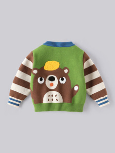 Autumn Children's Cardigan Sweater Korean Cartoon Embroidered Crewneck Jacket Double-layer Cotton Sweater Girls' Class A Sweater