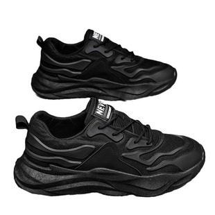 Pure Black Men's Shoes 2025 Summer New Thick-soled Non-slip Running sneaker Men's Trendy All-match Casual Torre Shoes