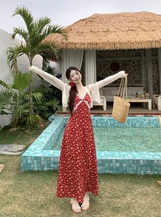 Lace Stitching Floral Sling dress Women's 2025 Spring New Elegant Slim-fit Skinny Long Skirt Trendy