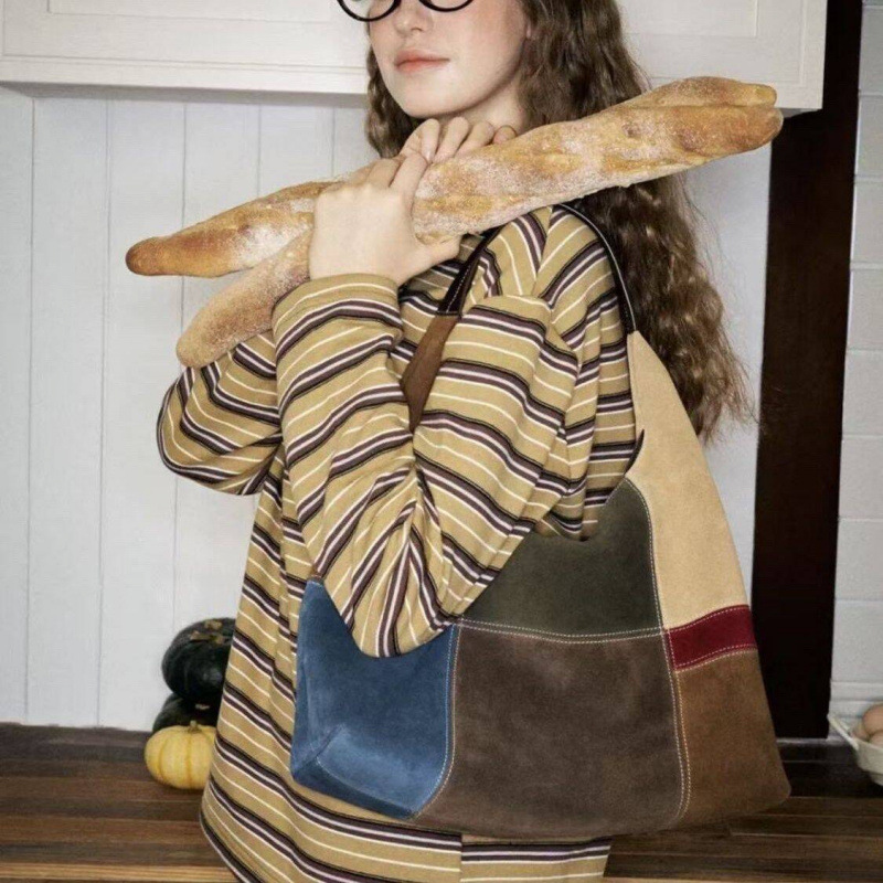 2026 Casual Fashion Warm Brown Color Block Tote Bag for Women, New Winter Retro Commuter Shoulder Bag/Crossbody Bag